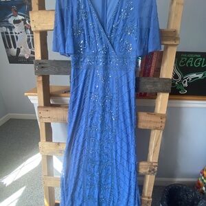 MARINA Blue Sequin Gown - XS NWOT